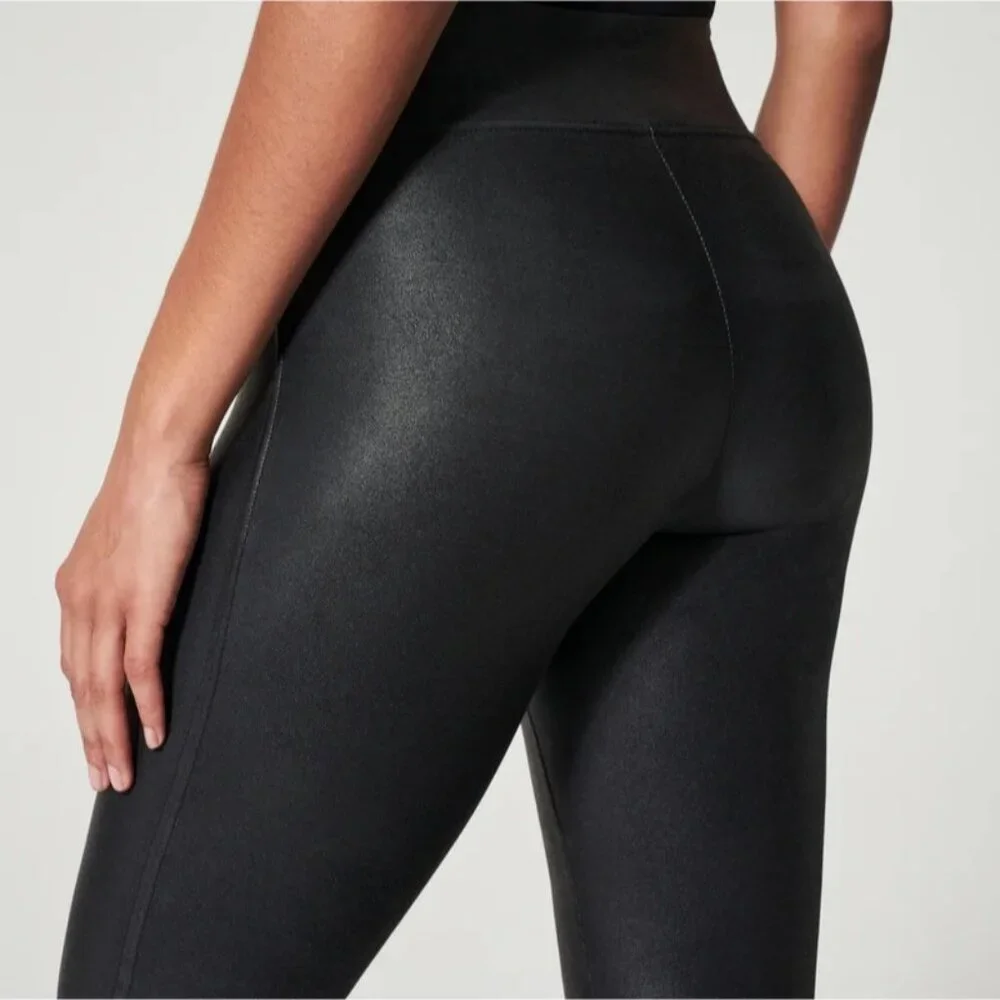 Spanx Black Faux Leather Leggings S • High-Rise Shaping Control • Sleek Fit 2437 - Picture 9 of 10